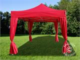 Carpa plegable FleXtents PRO 3x3m Rojo, Incl. 4 cortinas decorativas