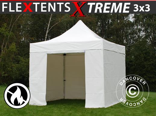 Pop up Gazebo FleXtents Xtreme 50 Heavy Duty 3x3 m White, Incl. 4 sidewalls, Flame retardant