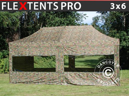 Pop up aiatelk FleXtents PRO 3x6m Kamuflaaž/Sõjavägi, kaasas 6 külgseinad