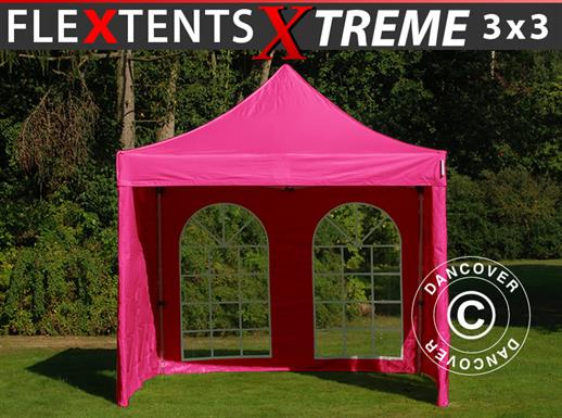 Brzo sklopivi paviljon FleXtents Xtreme 50 Vintage Style 3x3m Ružičasta, uključ. 4 bočne stranice