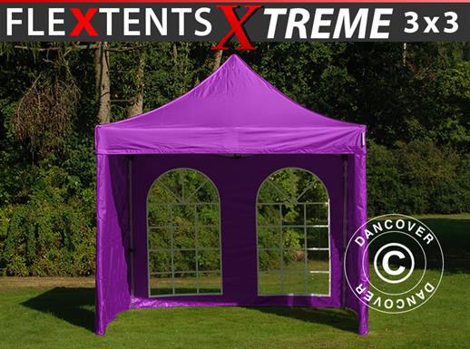 Faltzelt FleXtents Xtreme 50 Vintage Style 3x3m Lila, mit 4 Seitenwänden