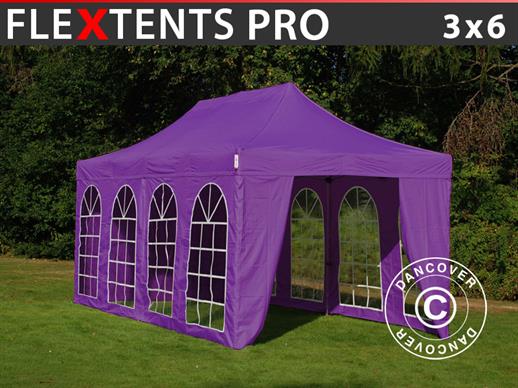 Tente Pliante FleXtents PRO Vintage Style 3x6m Violet, avec 6 cotés