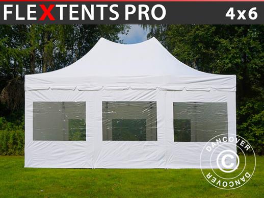 Faltzelt FleXtents PRO Peak Pagoda 4x6m Weiß, mit 8 Seitenwänden