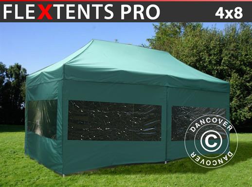 Vouwtent/Easy up tent FleXtents PRO 4x8m Groen, inkl. 6 Zijwanden