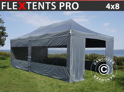 Tente pliante FleXtents PRO 4x8m Gris, avec 6 cotés