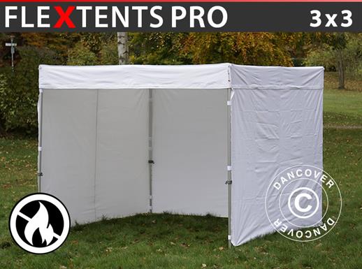 Pop up gazebo FleXtents® PRO Exhibition w/sidewalls, 3x3 m, White, Flame Retardant