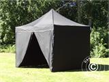 Vouwtent/Easy up tent FleXtents PRO 3x3m Zwart, Vlamvertragende, inkl. 4 zijwanden