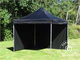 Vouwtent/Easy up tent FleXtents PRO 3x3m Zwart, Vlamvertragende, inkl. 4 zijwanden