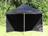 Faltzelt FleXtents PRO 3x3m Schwarz, Flammenhemmend, mit 4 Seitenwänden