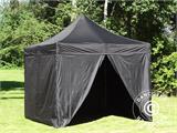 Carpa plegable FleXtents PRO 3x3m Negro, Ignífuga, incl. 4 lados