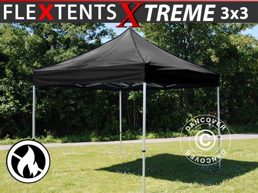 Prekybinė palapinė FleXtents Xtreme 50 3x3m Juoda, Liepsnai nepralaidus