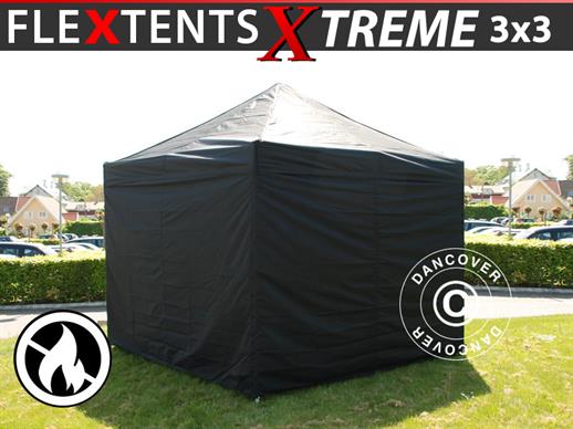 Brzo sklopivi paviljon FleXtents Xtreme 50 3x3m  Crna, Teško zapaljive, uključ. 4 bočne stranice
