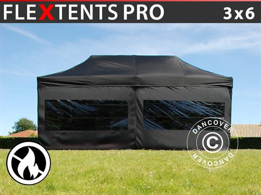 Tente Pliante FleXtents PRO 3x6m Noir, Ignifugé, avec 6 cotés
