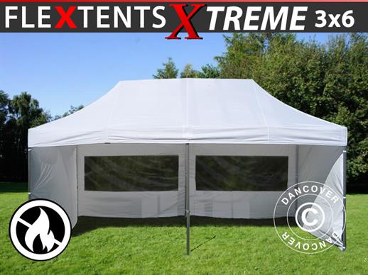 Prekybinė palapinė FleXtents Xtreme 50 3x6m Balta, Liepsnai nepralaidus, įsk. 6 šonines sienas