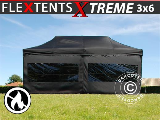 Tenda Dobrável FleXtents Xtreme 50 3x6m preto, Retardador de chamas, incl. 6 paredes laterais