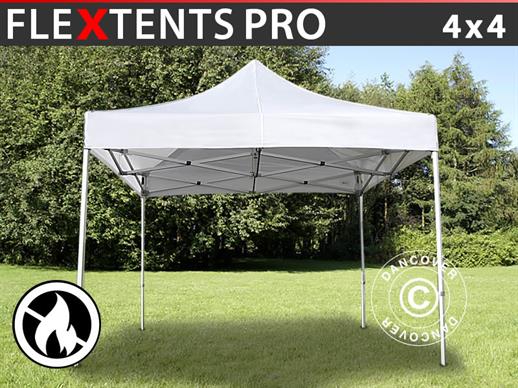 Faltzelt FleXtents PRO 4x4m Weiß, Flammenhemmend