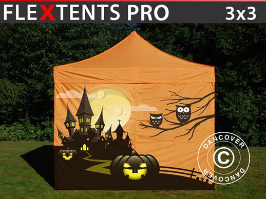Vouwtent/Easy up tent FleXtents PRO met grote digitale afdruk, 3x3m, incl. 4 zijwanden