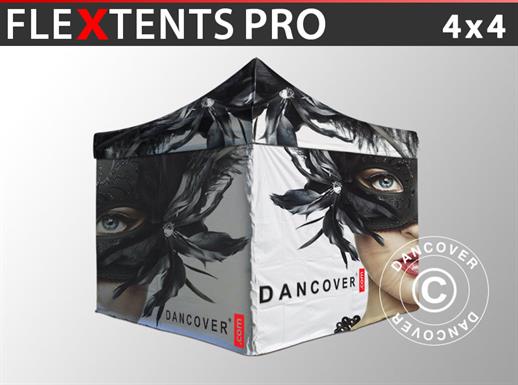 Carpa plegable  FleXtents PRO con impresión digital completa, 4x4m, incluye 4 muros laterales