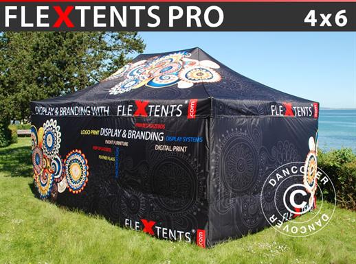 Prekybinė palapinė FleXtents PRO su pilnu skaitmeniniu atspaudu, 4x6m, įsk. 4 šonines sienas