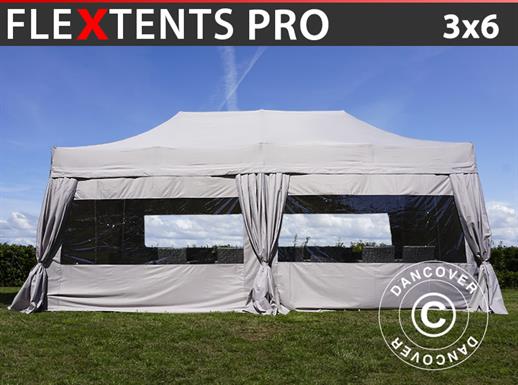 Vouwtent/Easy up tent FleXtents PRO 3x6m Latte, inkl. 6 zijwanden & decoratieve gordijnen