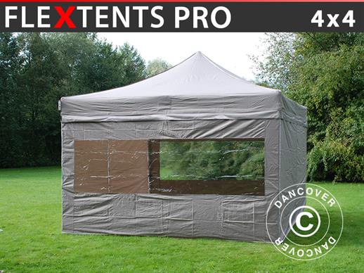 Vouwtent/Easy up tent FleXtents PRO 4x4m Latte, inkl. 4 Zijwanden