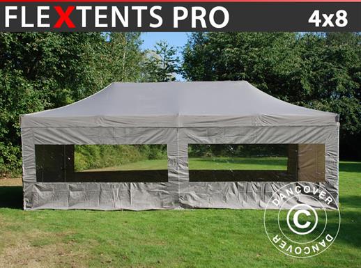 Vouwtent/Easy up tent FleXtents PRO 4x8m Latte, inkl. 6 zijwanden