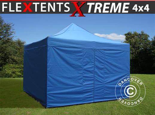 Vouwtent/Easy up tent FleXtents Xtreme 60 4x4m Blauw, inkl 4 Zijwanden