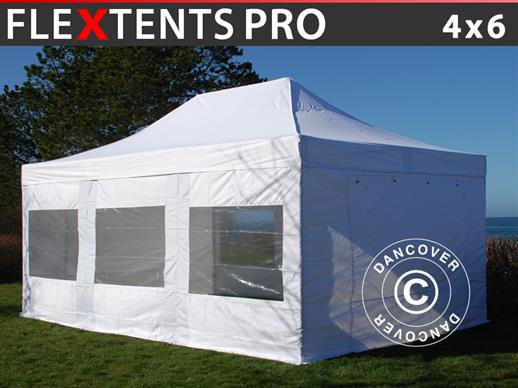 Gazebo pieghevole FleXtents PRO 4x6m Bianco, inclusi 8 fianchi