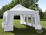Tente Pliante FleXtents PRO 4x6m Blanc, avec 8 cotés & rideaux décoratifs