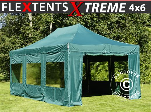 Prekybinė palapinė FleXtents Xtreme 50 4x6m Žalia, įsk. 8 šonines sienas