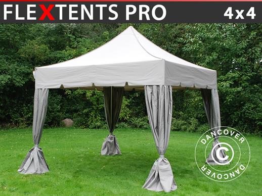Vouwtent FleXtents PRO "Peaked" 4x4m Latte, inkl. 4 decoratieve gordijnen Vouwtent FleXtents PRO "Peaked" 4x4m Latte, inkl. 4 decoratieve gordijnen