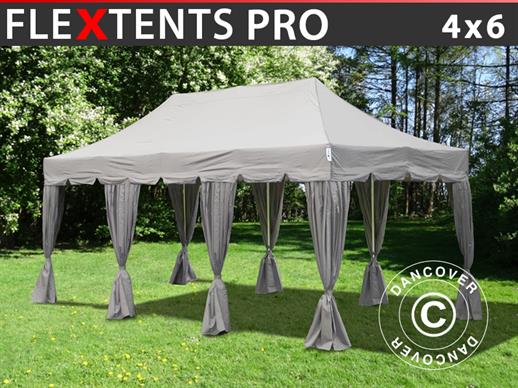 Vouwtent/Easy up tent FleXtents PRO "Peaked" 4x6m Latte, inkl. 8 decoratieve gordijnen
