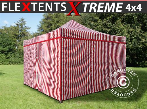 Vouwtent/Easy up tent FleXtents Xtreme 50 4x4m Gestreept, inkl. 4 zijwanden