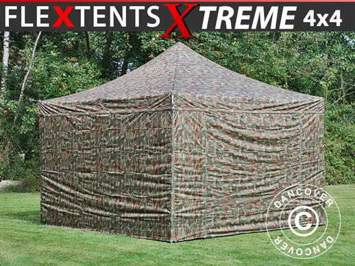 Vouwtent/Easy up tent FleXtents Xtreme 50 4x4m Camouflage/Militair, inkl. 4 Zijwanden