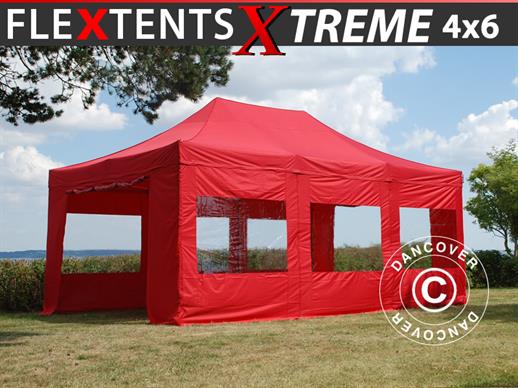 Faltzelt FleXtents Xtreme 50 4x6m Rot, mit 8 Seitenwänden