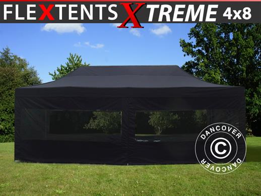 Faltzelt FleXtents Xtreme 50 4x8m Schwarz, mit 6 Seitenwänden