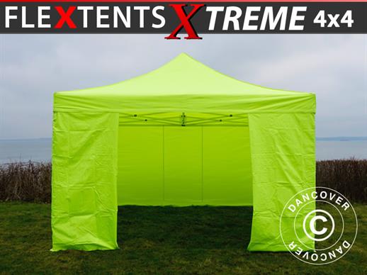 Brzo sklopivi paviljon FleXtents Xtreme 50 4x4m Neon žuta/zelena, uključ. 4 bočne stranice