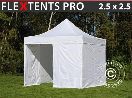 Faltzelt FleXtents PRO 2,5x2,5m Weiß, mit 4 Seitenwänden