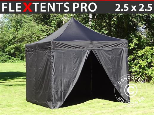 Vouwtent/Easy up tent FleXtents PRO 2,5x2,5m Zwart, inkl. 4 zijwanden