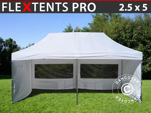 Tente Pliante FleXtents PRO 2,5x5m Blanc, avec 6 cotés