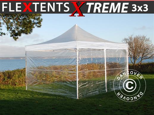Faltzelt FleXtents Xtreme 50 3x3m Transparent, mit 4 Seitenwänden