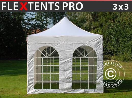 Vouwtent/Easy up tent FleXtents PRO Vintage Style 3x3m Wit, inkl. 4 Zijwanden