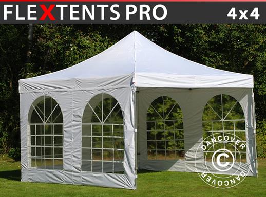Vouwtent/Easy up tent FleXtents PRO Vintage Style 4x4m Wit, inkl. 4 Zijwanden