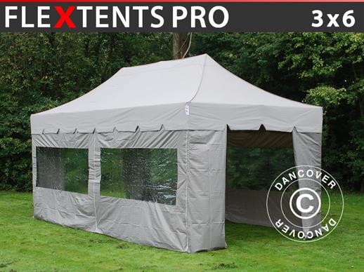 Vouwtent/Easy up tent FleXtents PRO "Peaked" 3x6m Latte, inkl. 6 zijwanden