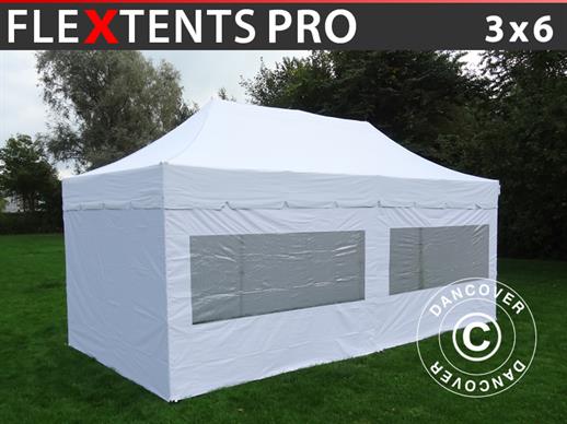 Tente Pliante FleXtents PRO "Peaked" 3x6m Blanc, avec 6 cotés