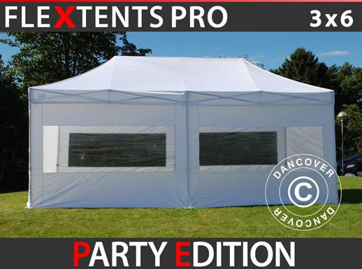 Vouwtent/Easy up tent FleXtents PRO 3x6m Wit, inkl. 6 Zijwanden