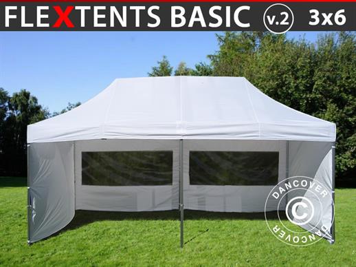 Vouwtent/Easy up tent FleXtents Basic v.2, 3x6m Wit, inkl. 6 Zijwanden