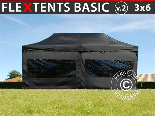 Tente pliante FleXtents Basic v.2, 3x6m Noir, avec 6 cotés