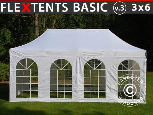 Vouwtent/Easy up tent FleXtents Basic v.3, 3x6m Wit, inkl. 4 Zijwanden