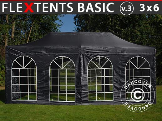 Vouwtent/Easy up tent FleXtents Basic v.3, 3x6m Zwart, inkl. 4 Zijwanden